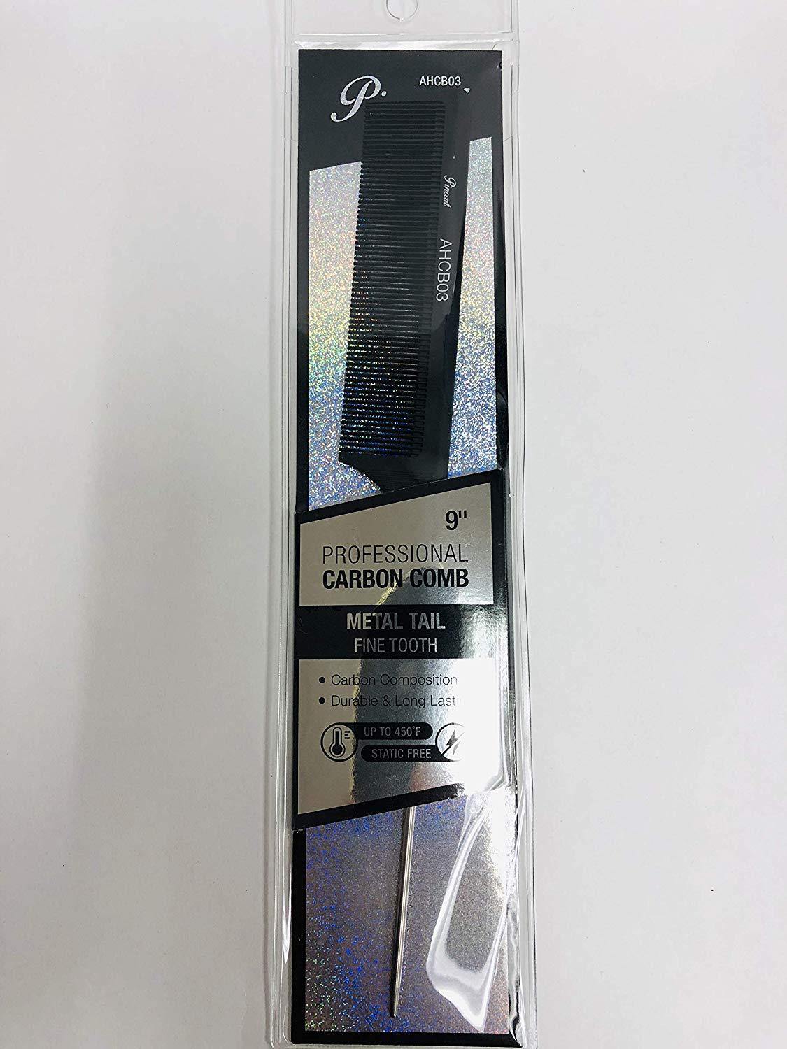 Pincaat Heat Resistant Professional Carbon Comb - Metal Tail Fine Tooth - True Elegance Beauty Supply