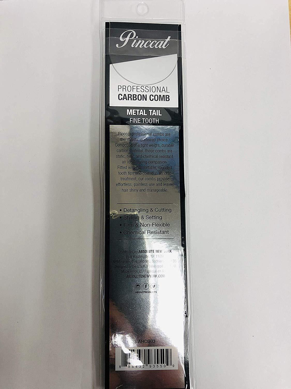 Pincaat Heat Resistant Professional Carbon Comb - Metal Tail Fine Tooth - True Elegance Beauty Supply