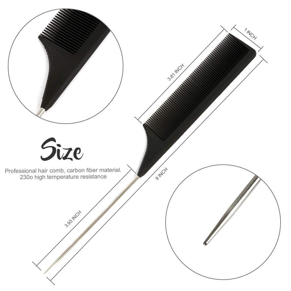 Pincaat Heat Resistant Professional Carbon Comb - Metal Tail Fine Tooth - True Elegance Beauty Supply